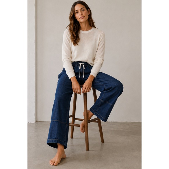 Pilcro and the Letterpress Denim - Pilcro Anthropologie Wide Leg Drawstring Utility Denim Jeans Dark Wash Small